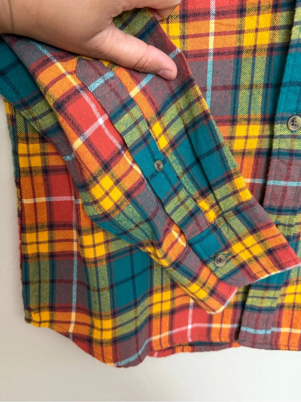 J. Crew Men’s Teal, Red & Yellow Plaid Button-Down Shirt
